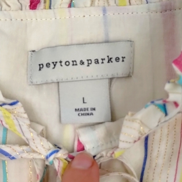 PEYTON & Parker Boho Ruffle Sleeve Multi-Striped Tie Top Size Large - Picture 6 of 11
